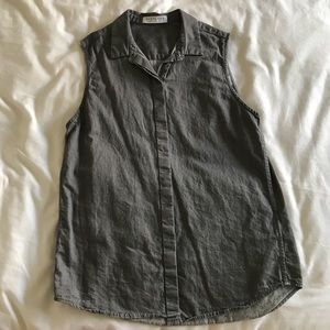 Grey sleeveless collared Everlane tank